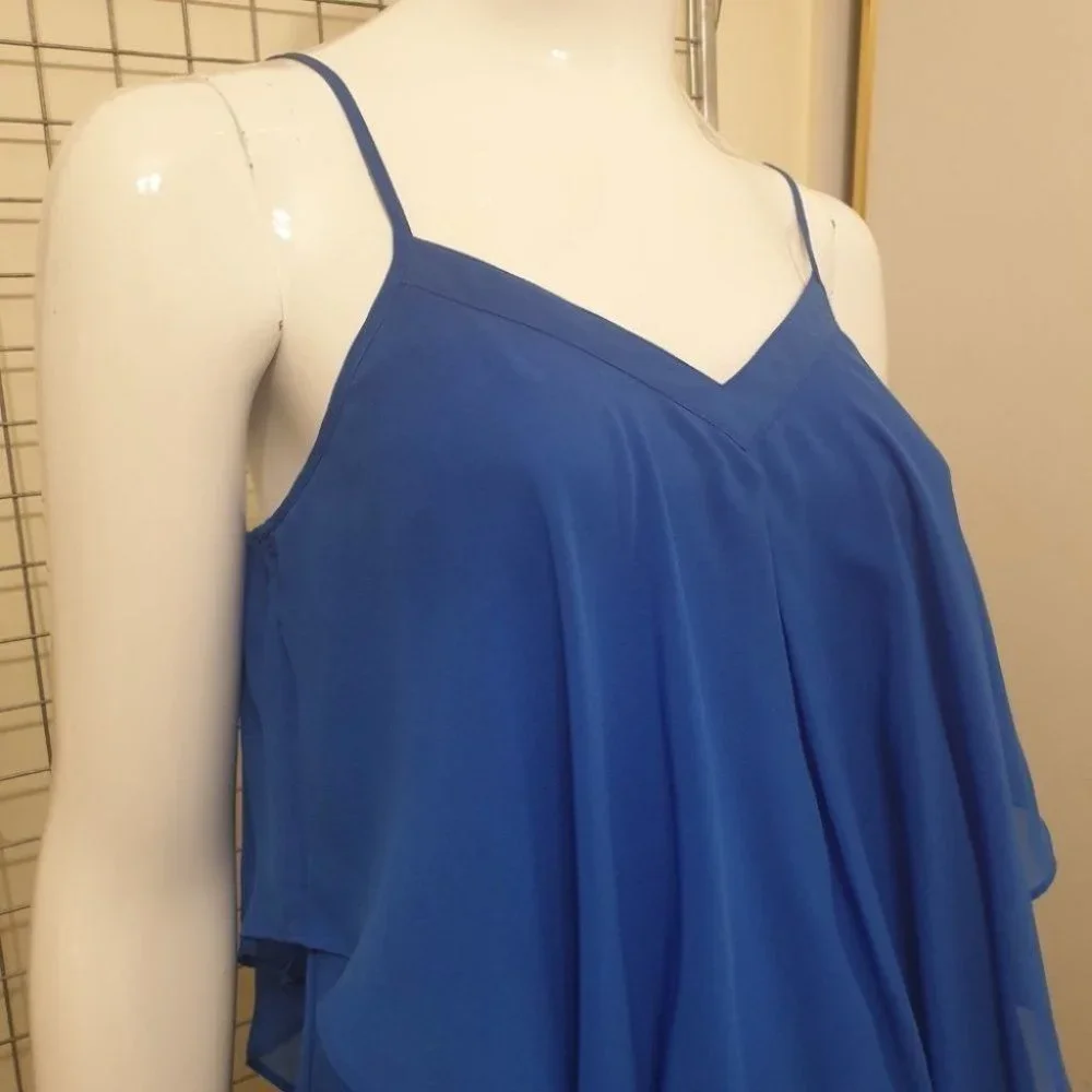 FOREVER NEW Blue V-Neck Layered Flowy Top AU-8 w/ Adjustable Spaghetti Straps - Picture 2 of 15